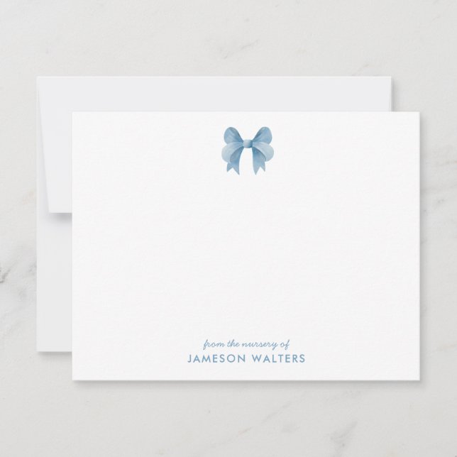 Blue Bow Personalisiert Baby Bow Note Card Dankeskarte (Vorderseite)