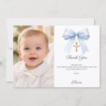 Blue bow photo boy gold cross Baptism