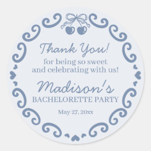 Blue Bow Retro Herz Coquette Bachelorette Runder Aufkleber