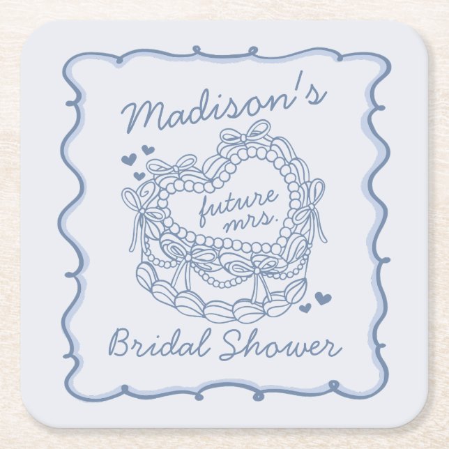 Blue Bow Retro Herz Coquette Brautparty Rechteckiger Pappuntersetzer (Vorderseite)