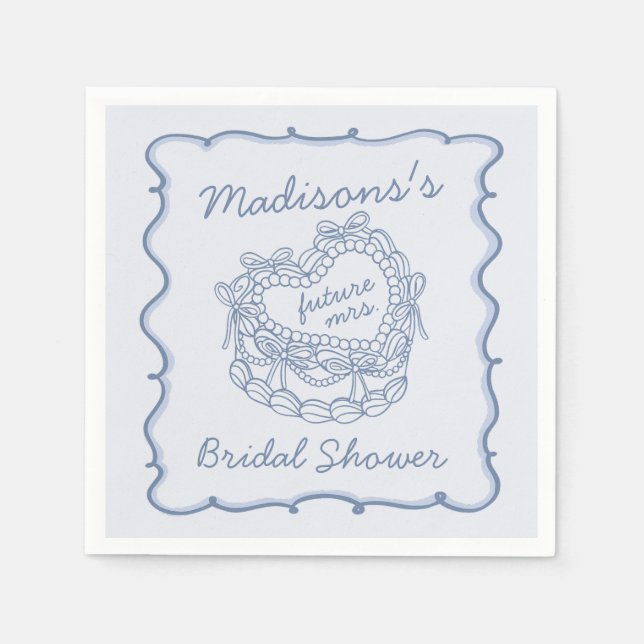 Blue Bow Retro Herz Coquette Brautparty Serviette (Vorderseite)