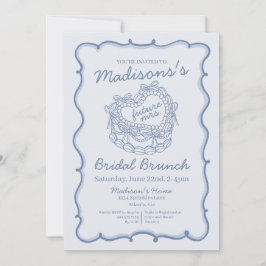 Blue Bow Retro Herz Coquette Cake Bridal Brunch Einladung