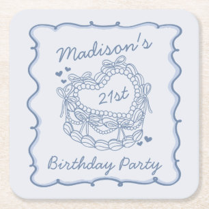 Blue Bow Retro Herz Coquette Cake Geburtstag Rechteckiger Pappuntersetzer