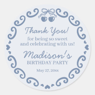 Blue Bow Retro Herz Coquette Cake Geburtstag Runder Aufkleber