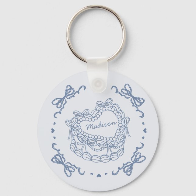 Blue Bow Retro Herz Coquette Kuchen Favoriten Schlüsselanhänger (Vorderseite)