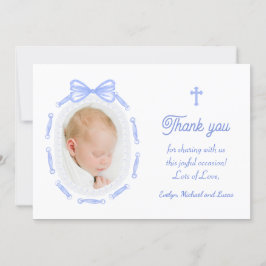 Blue Bow Ribbon Frame Taufe Danke Karte