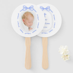 Blue Bow Ribbon Frame Taufe Fächer