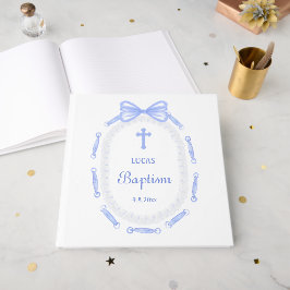 Blue Bow Ribbon Frame Taufe Gästebuch