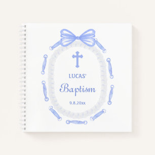 Blue Bow Ribbon Frame Taufe Gästebuch Notizbuch
