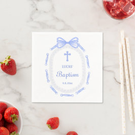 Blue Bow Ribbon Frame Taufe Serviette