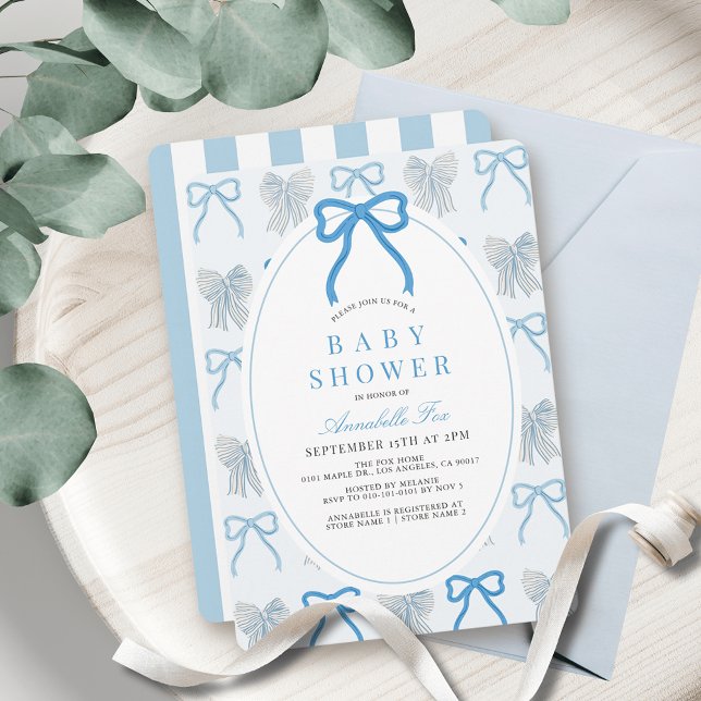 Blue Bow Ribbon Muster Boy Baby Dusche Einladung (Von Creator hochgeladen)