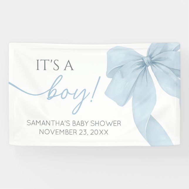 Blue Bow seine Baby-Dusche Banner (Horizontal)