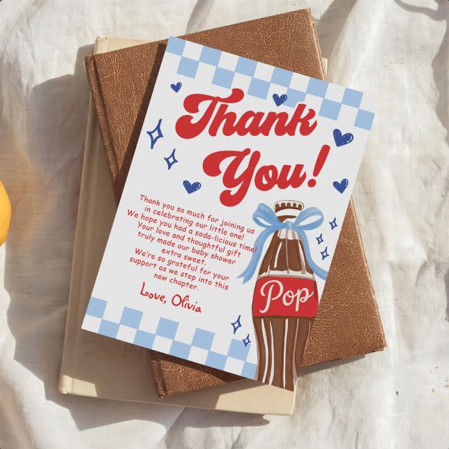 Blue Bow She's Ready to Pop Baby Shower Dankeskarte (Von Creator hochgeladen)