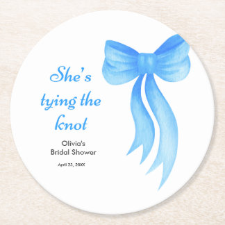 Blue Bow She's Tying the Knot Bridal Shower Runder Pappuntersetzer