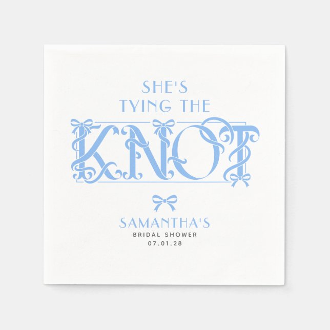 Blue Bow She's Tying the Knot Chic Bridal Shower Serviette (Vorderseite)