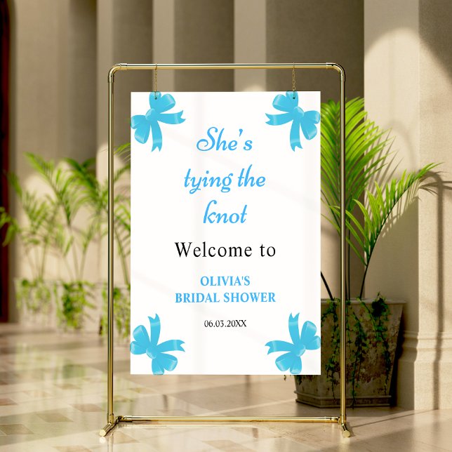Blue Bow Sie bindet das Brautparty des Knotens Poster (Blue Bow She's Tying The Knot Bridal Shower Welcome Sign )