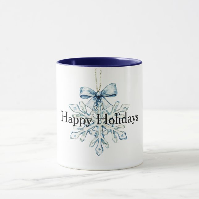 Blue Bow Snowflake Christmas  Tasse (Zentrum)