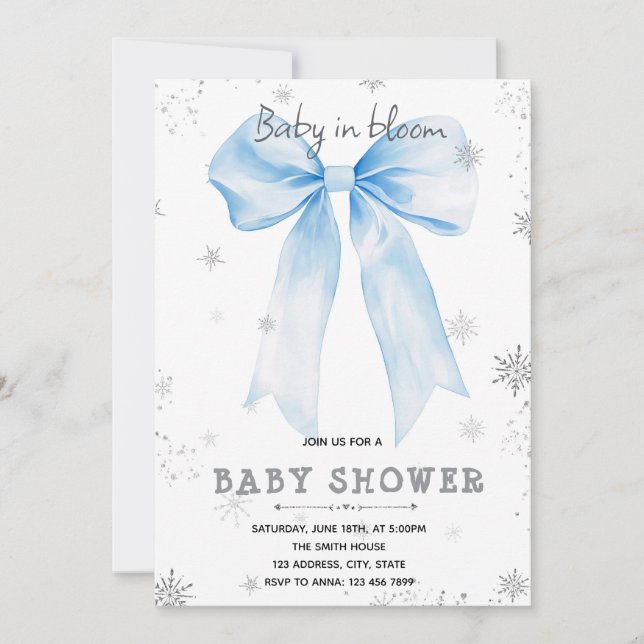 Blue Bow snowflake invitation (Devant)