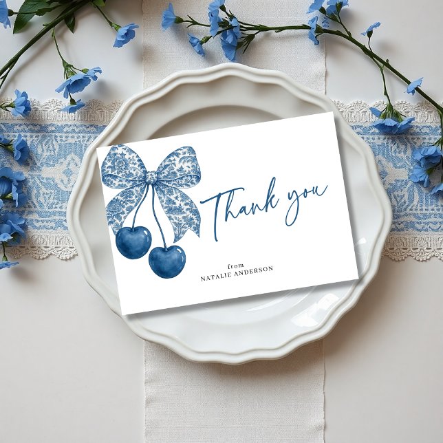 Blue Bow Something Blue Theme Bridal Shower Dankeskarte (Von Creator hochgeladen)