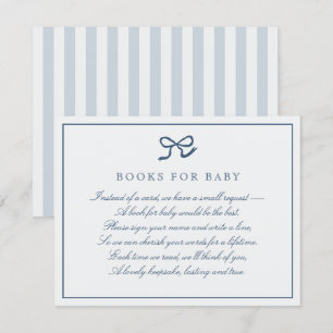 Blue Bow & Stripes Books für die Babyverschlusskar Einladung