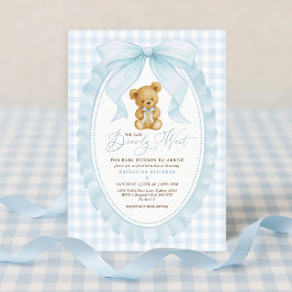Blue Bow Teddy Bear Boy Baby Dusche Einladung