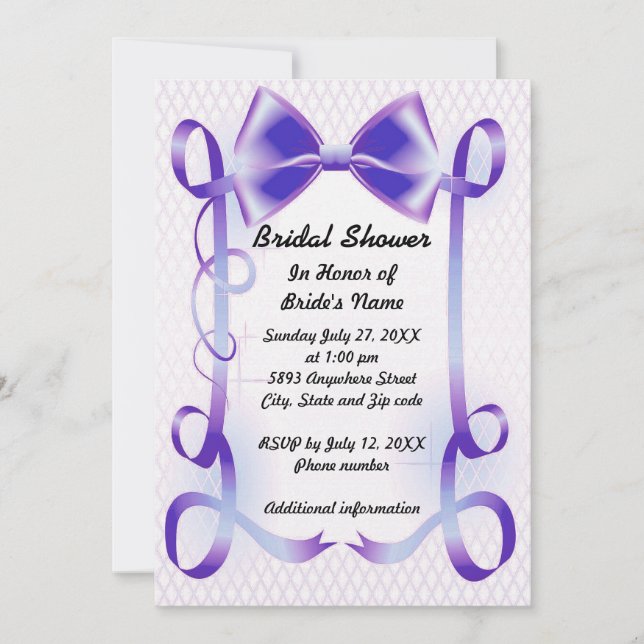 Blue Bow und Ribbon Border Brautparty laden ein Einladung (Vorderseite)