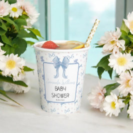 Blue Bow Watercolor Baby Dusche Pappbecher
