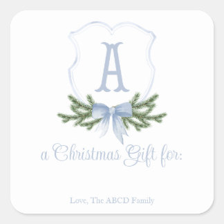 Blue Bow Weihnachts-Wappen-Sticker-Geschenk-Tag - Quadratischer Aufkleber