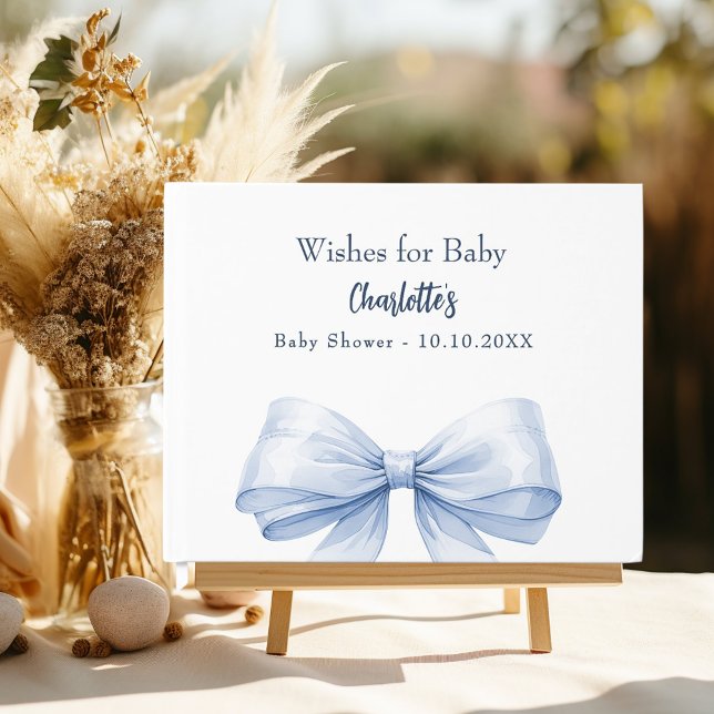 Blue Bow weiß wünscht Baby Dusche Gästebuch (Von Creator hochgeladen)