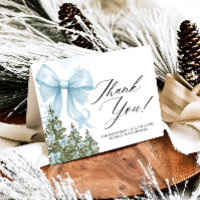 Blue Bow Winter Baby Dusche Danke Karte