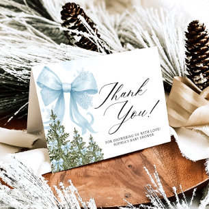 Blue Bow Winter Baby Dusche Danke Karte
