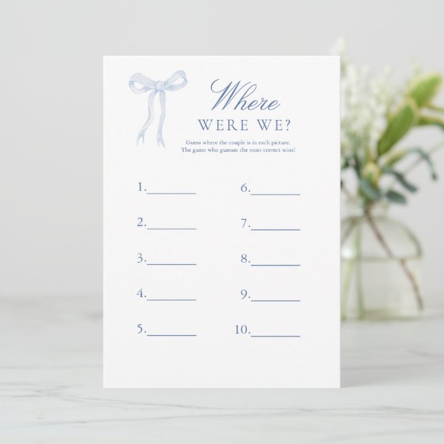 Blue Bow, wo wir das Bridal Game erraten haben Einladung (Stehend Vorderseite)