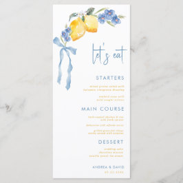 Blue Bow Yellow Lemon Italian Let's Eat Wedding Menükarte