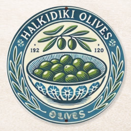 Blue Bowl Greek Olive Picture Design Runder Pappuntersetzer