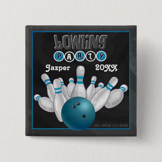Blue Bowling Party Button (Vorderseite)