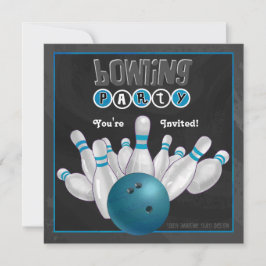 Blue Bowling Party Einladung