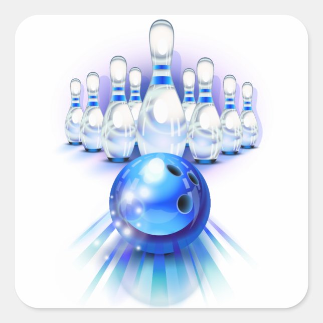 Blue Bowling Quadratischer Aufkleber (Vorderseite)