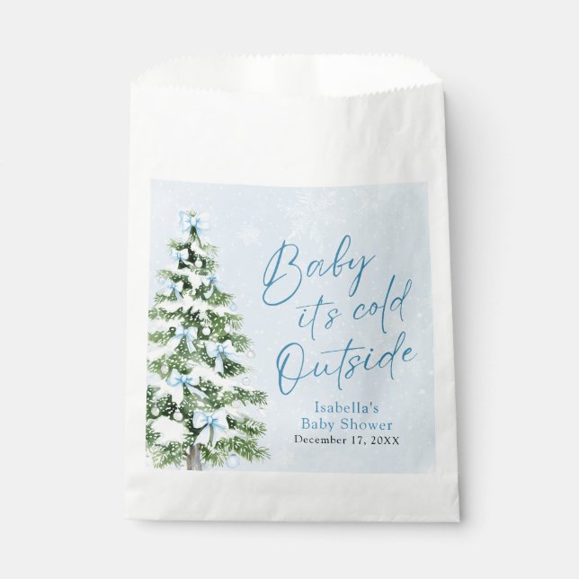 Blue Bows Boy Baby It's Cold Outside Baby Dusche Geschenktütchen (Vorderseite)