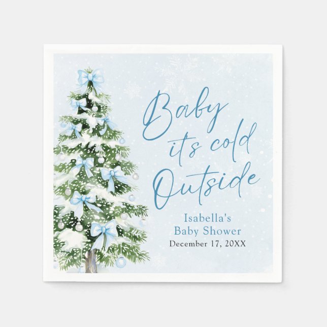 Blue Bows Boy Baby It's Cold Outside Baby Dusche Serviette (Vorderseite)