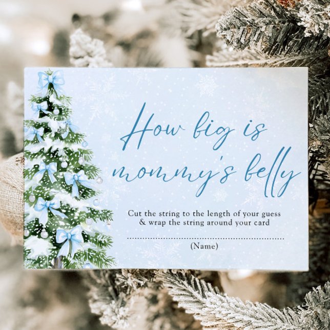 Blue Bows Christmas How Big is Mommy's Belly Game Einladung (Blue Bows Christmas How Big is Mommy's Belly Game)
