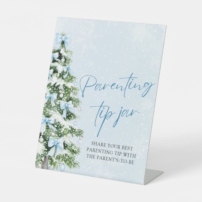 Blue Bows Christmas Tree Parenting Tip Jar Game Sockelschild (Vorderseite)