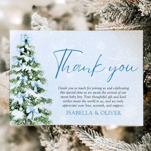 Blue Bows Christmas Tree Winter Thank you card Einladung (Blue Bows Christmas Tree Winter Thank you card)
