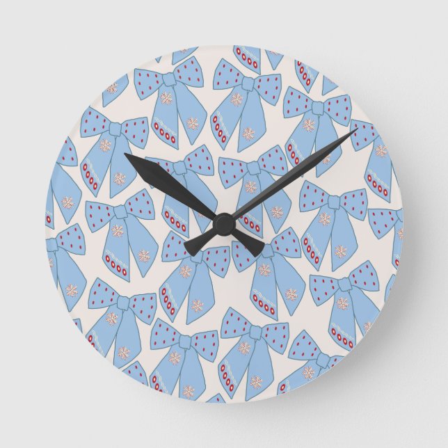 Blue Bows Coquette Runde Wanduhr (Vorderseite)