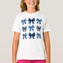 Blue Bows Preppy Coquette Ästhetik T-Shirt