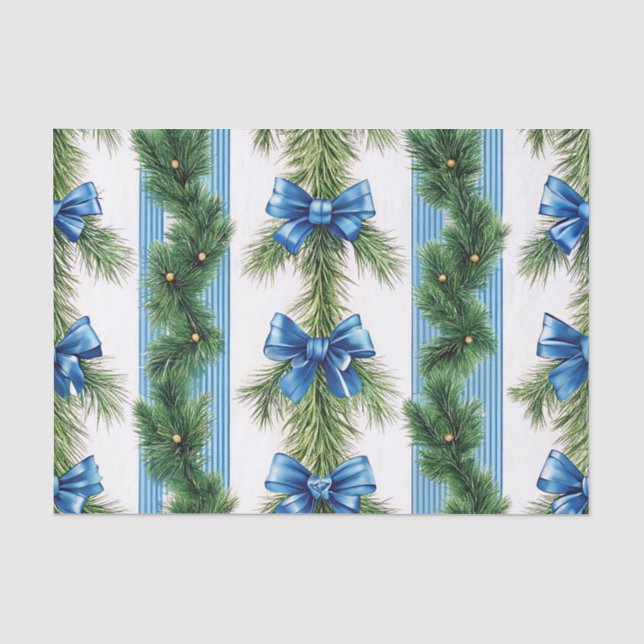BLUE BOWS STRIPES & GREEN GARLAND SEIDENPAPIER (Vorderseite)