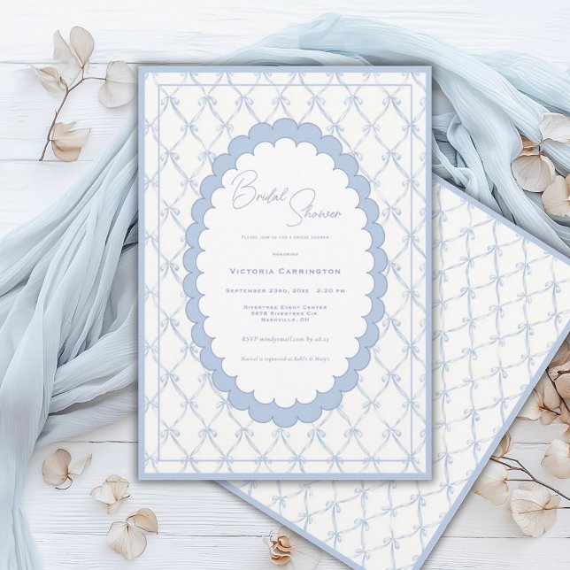 Blue Bows Vintage Bridal Shower Invitation (Créateur téléchargé)