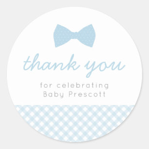 Blue Bowtie Gingham Baby Duschaufkleber Runder Aufkleber
