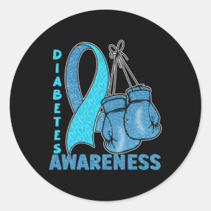 Blue Boxing Gloves Ribbon Diabetes Bewusstsein 1 Runder Aufkleber