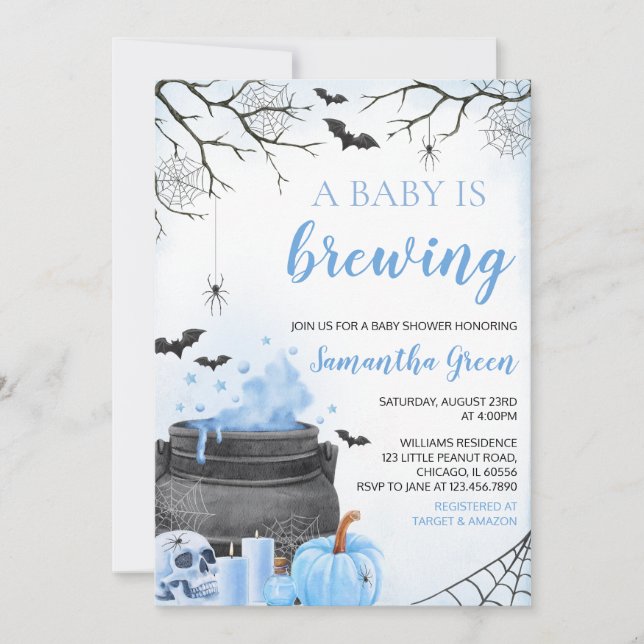 Blue Boy A Baby brütet Halloween Baby Dusche Einladung (Vorderseite)