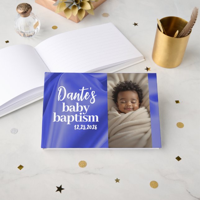 Blue Boy Baby Baptisse Christening Guest Book Gästebuch (Vorderseite Offen)
